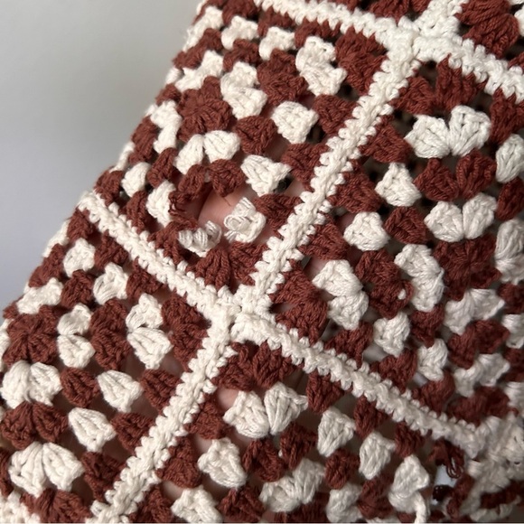 Marine Layer Celeste Crochet Cotton Mini Dress in Brown & White Sz L *flaw* - Picture 9 of 12